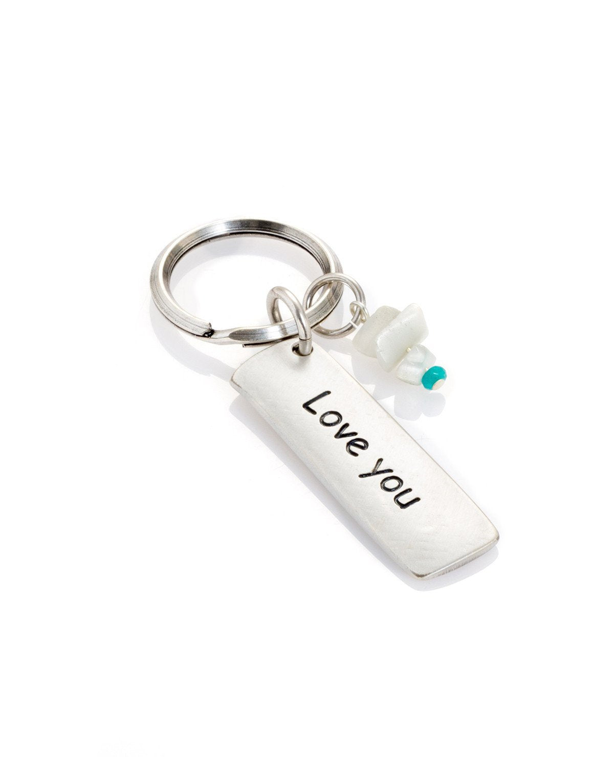 Sterling silver plated key ring with beads. Length: 5 cm Width: 2 cm