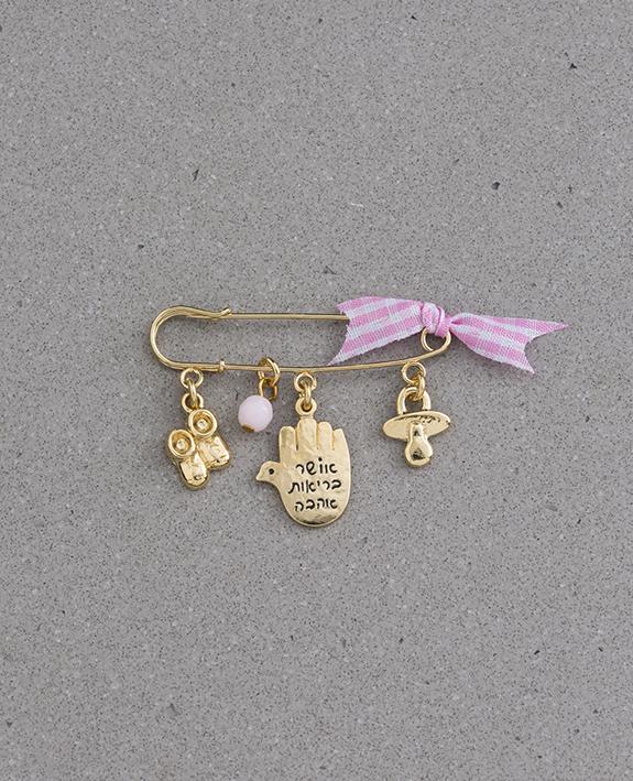 Baby Girl pin with cute elements, 24k gold plated. Length: 4 cm Width: 5 cm