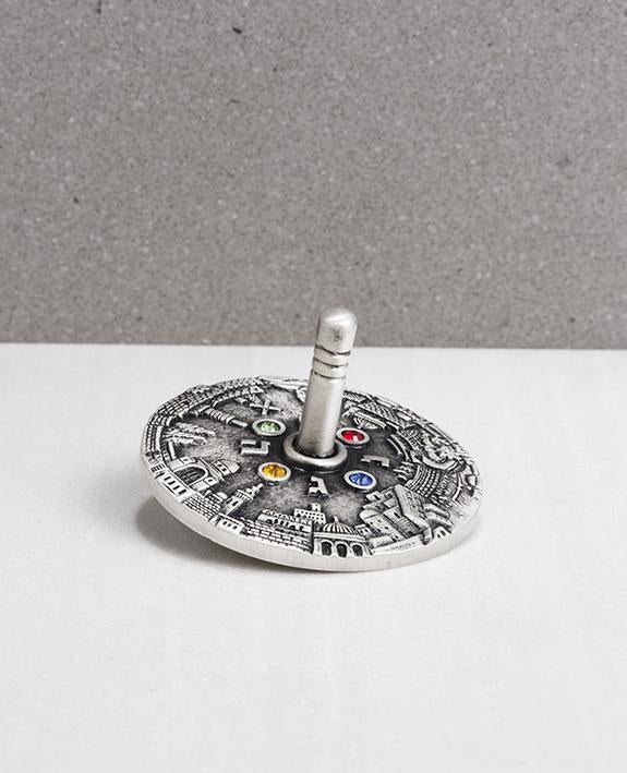 Silver plated dreidel with Swarovsky crystals Length: 5 cm Width: 5 cm
