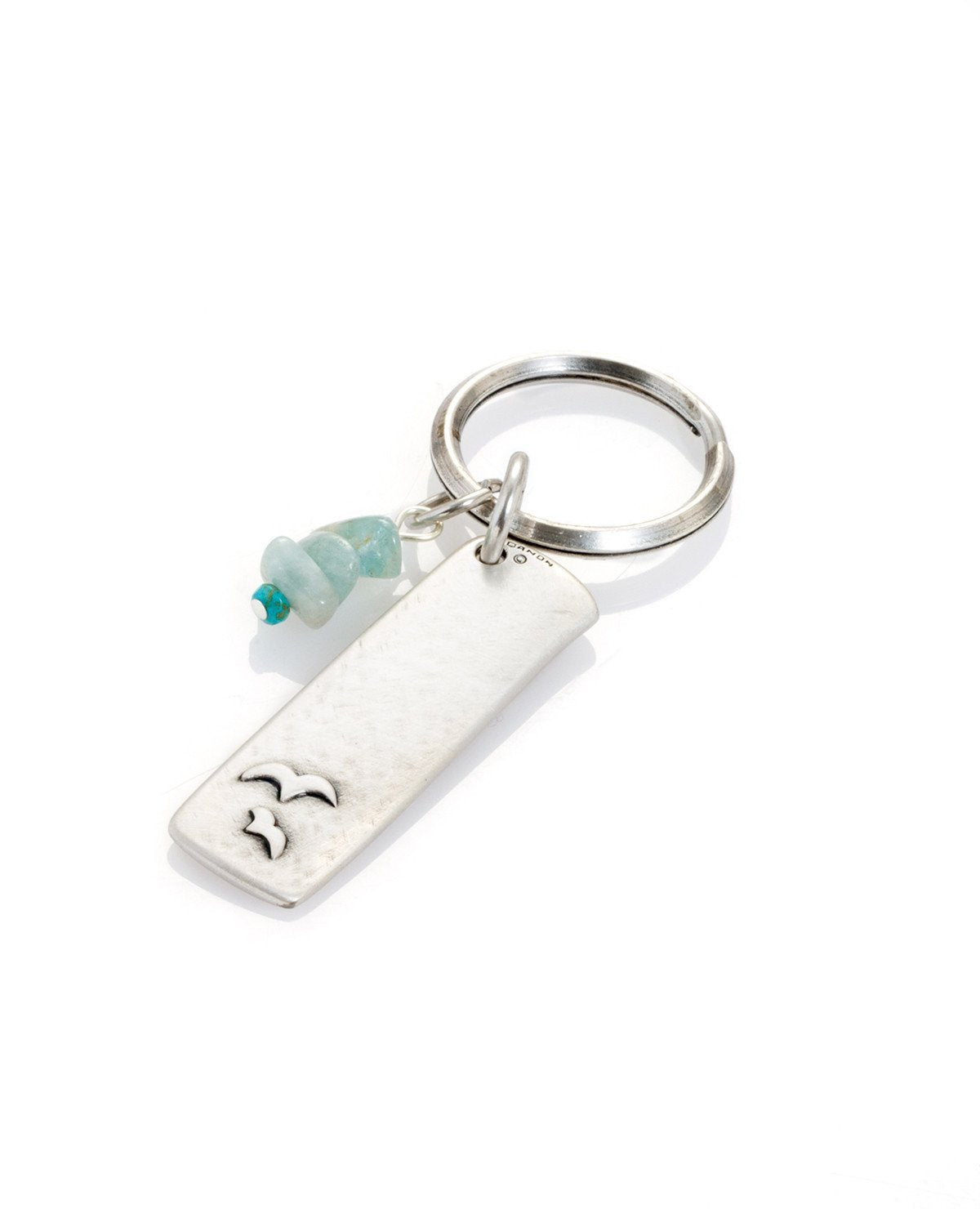 Sterling silver plated key ring with beads.  Length: 5 cm  Width: 2 cm