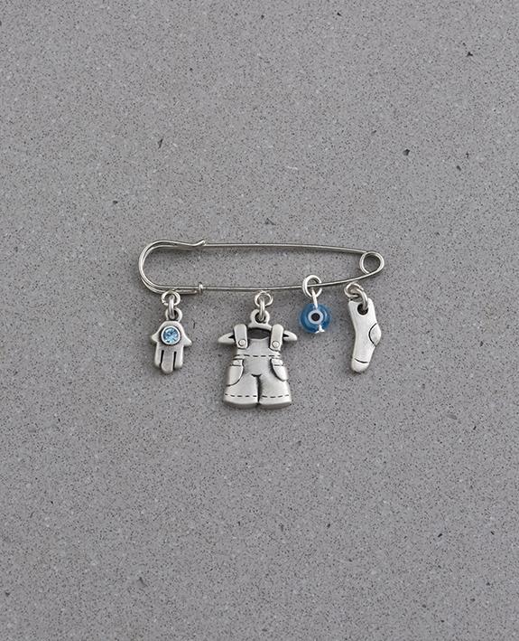 Baby Boy pin with cute elements, sterling silver plated.  Length: 4 cm  Width: 5 cm