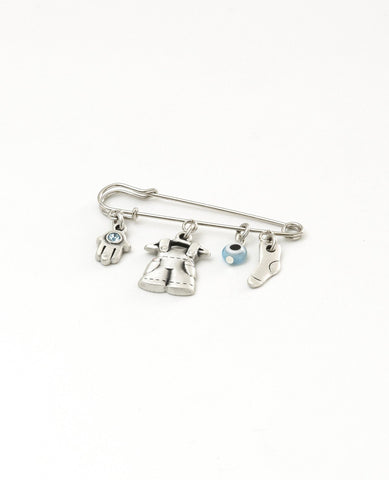Baby Boy pin with cute elements, sterling silver plated.  Length: 4 cm  Width: 5 cm