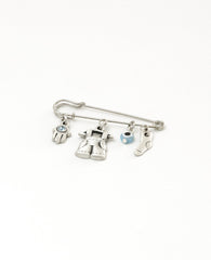 Baby Boy pin with cute elements, sterling silver plated.  Length: 4 cm  Width: 5 cm