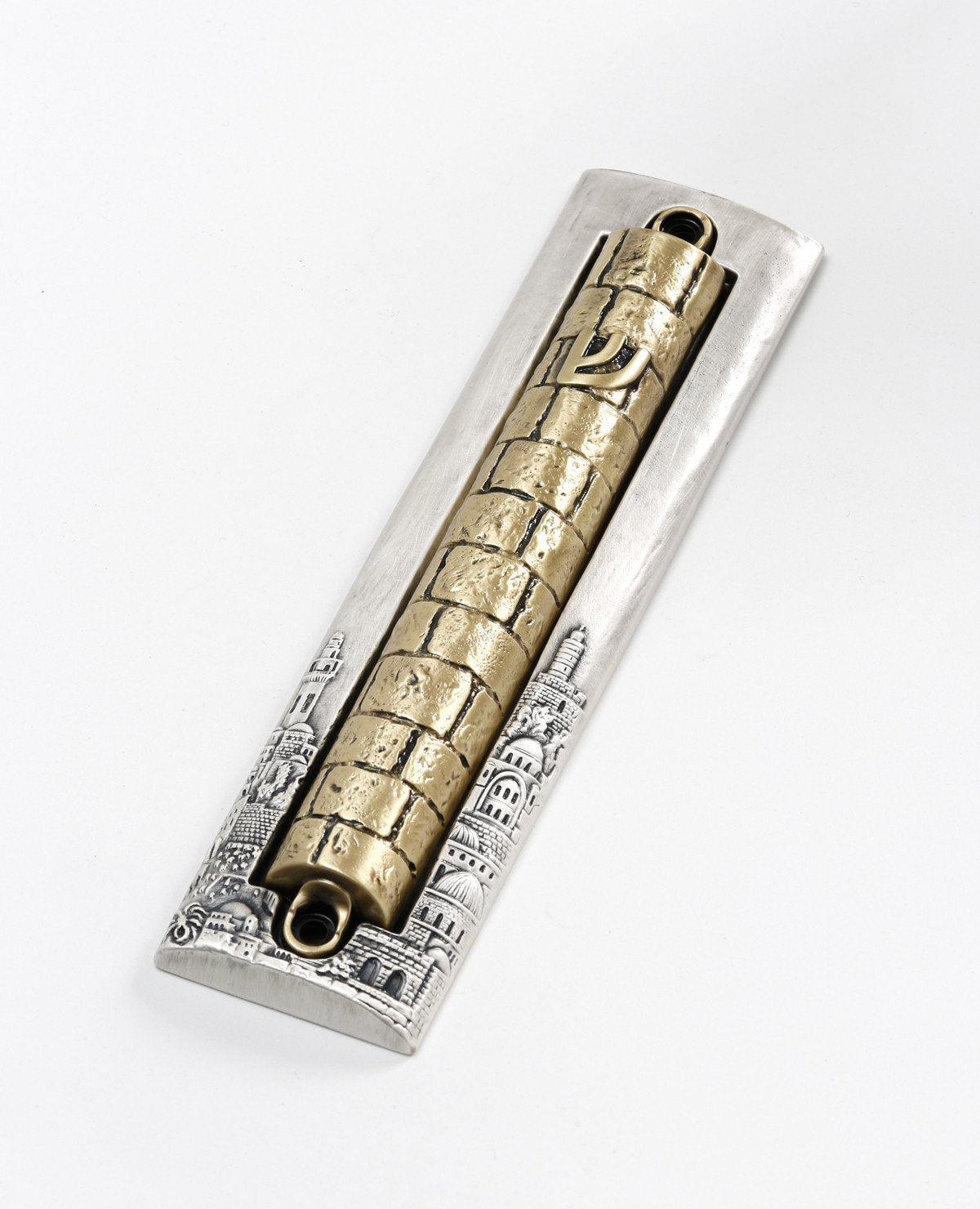Two parts sterling silver and brass plated Mezuzah. suitable for 15 cm parchment  Length: 20 cm  Width: 5 cm