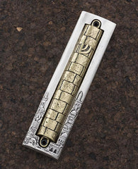 Two parts sterling silver and brass plated Mezuzah. suitable for 15 cm parchment  Length: 20 cm  Width: 5 cm