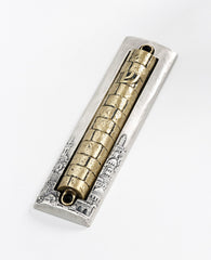 Two parts sterling silver and brass plated Mezuzah. suitable for 15 cm parchment  Length: 20 cm  Width: 5 cm