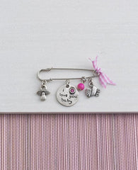 Baby Girl pin with cute elements, sterling silver plated.  Length: 4 cm  Width: 5 cm