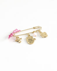 Baby Girl pin with cute elements, 24k gold plated.  Length: 4 cm  Width: 5 cm