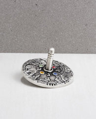 Silver plated dreidel with Swarovsky crystals  Length: 5 cm  Width: 5 cm