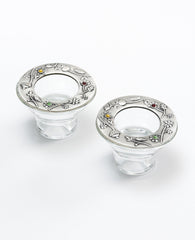 Sterling silver plated decoration, with Swarovsky's crystals flowers on glass candlesticks.  Length: 6 cm  Width: 8 cm
