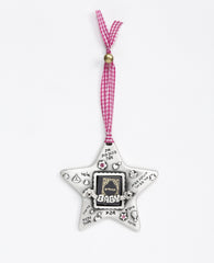 Star shaped wall hanging  with Tehilim for the new baby girl.  Length: 10 cm  Width: 10 cm