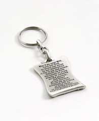 A beautiful keychain designed in the shape of a scroll, on one side the Traveler's Prayer is inscribed in Hebrew and on the other side in English. The keychain is coated in sterling silver, and is strong and reliable to carry your keys. Send your prayer for safe travels permanently, to those close to you that go far away, in Israel and abroad. They will enjoy both sides.  Length: 5 cm  Width: 4 cm