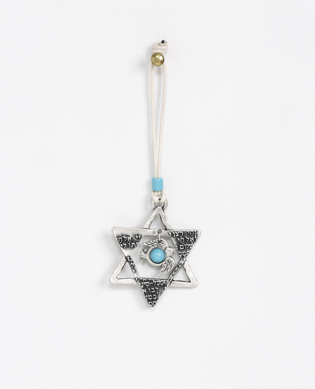 Sterling silver plated car pendant with a turquoise bead.  Length: 8 cm  Width: 7 cm
