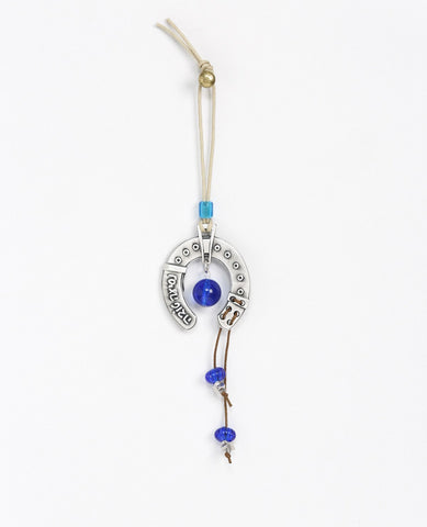 Sterling silver plated car pendant with a blue bead.  Length: 6 cm  Width: 5 cm