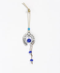 Sterling silver plated car pendant with a blue bead.  Length: 6 cm  Width: 5 cm