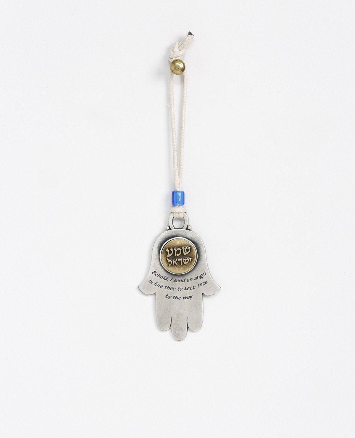 Sterling silver and brass plated car pendant with a blue bead.  Length: 8 cm  Width: 5 cm