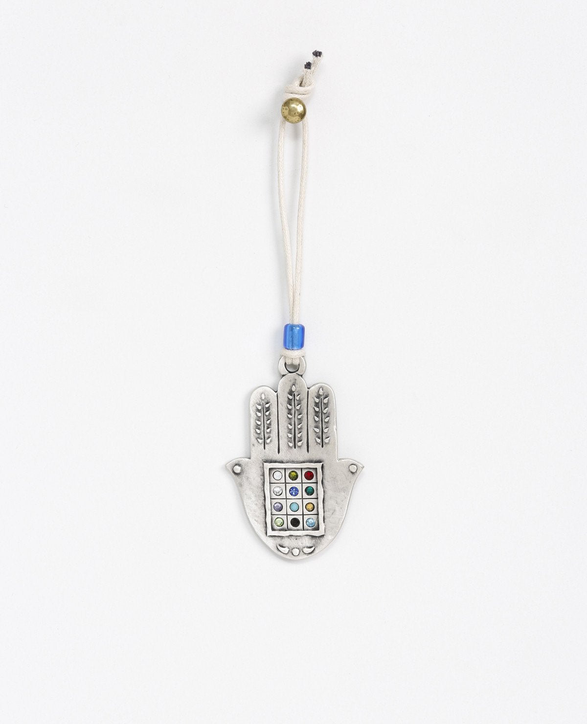 Sterling silver plated car pendant with a blue bead and Swarovsky crystals.  Length: 8 cm  Width: 5 cm
