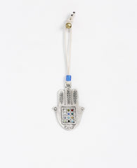 Sterling silver plated car pendant with a blue bead and Swarovsky crystals.  Length: 8 cm  Width: 5 cm