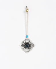 Sterling silver plated car pendant with a blue bead.  Length: 6 cm  Width: 6 cm