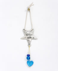 Sterling silver plated car pendant with a blue bead.  Length: 7 cm  Width: 7 cm
