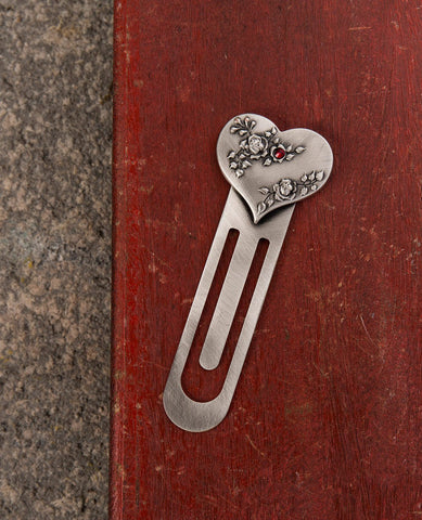 Heart bookmark sterling silver plated with red Swarovsky crystal  Length: 9 cm  Width: 3 cm