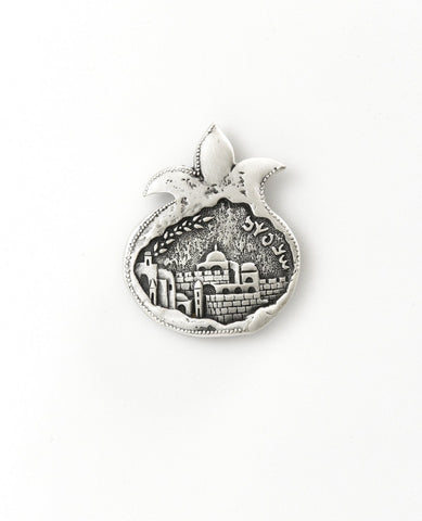 Pomegranate shaped magnet with the old city of Jerusalrm  Length: 5 cm  Width: 4 cm